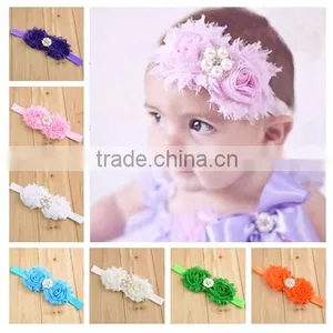 Fancy Nylon Velvet Ribbon Chiffon Fabric Flower Hair Band in Stock / New Arrival Pearl Flowers Hair Headband thumbnail-1