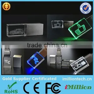 8GB Crystal USB Memory Flash With Laser Logo Inside,LED Light up the Logo,Crystal USB Disk on Key thumbnail-1