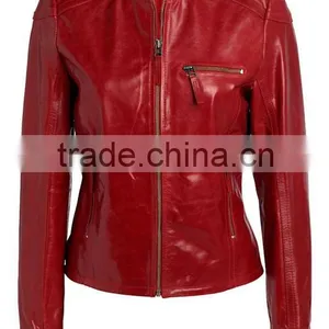 Ladies Fashion Leather Jacket in Red Color & Unique Simple Style thumbnail-1