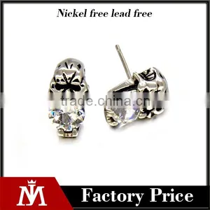 Wholesale Unique Jewelry Mens Jewelry Stainless Steel Diamond Skull Stud Earrings thumbnail-1
