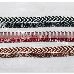 Good Price 1.6cm Width Yarn Dyed Polyester Weave With Fringe Wholesale thumbnail-2
