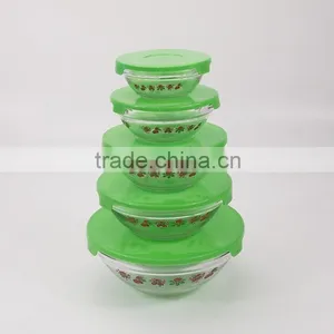 Salad Bowl Christmas Flowers 5 Pcs Glass Bowl Set With Plastic Lids thumbnail-2