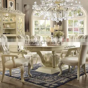 Ivory White Antique European Style Royal Hand Carved 8 Persons Long Dining Table With Matching Side Chair(MOQ=1 SET) thumbnail-2