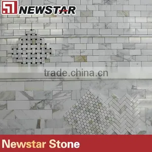 Basketwave Carrara White Marble Mosaic Tile thumbnail-5