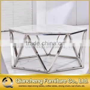Hexagon White Marble Top Coffee Table for Living Room thumbnail-1