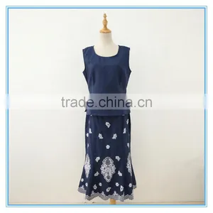 New Design 100% Ramie/linen Embroidery Classic Women Suits With Back Zipper thumbnail-5