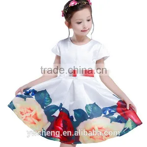 Wholesale Girls Skirt 2016 Summer New Short-sleeved Large Flower Girl Print Dresses Ruffle Princess Skirt With Belt thumbnail-1