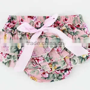 Blue Floral Printed Baby Underwear Ruffle Diaper Cover Infant Baby Bloomers thumbnail-5