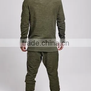Reverse Slub Khaki Overhead Hoody + Jogger Pant Warm Tracksuit thumbnail-3
