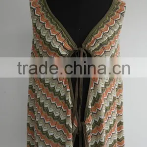 Fashion Ladies Stripe Knitted 12gg Poncho Sweater thumbnail-1