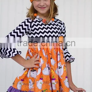 Girls Fall Boutique Dress Kids Halloween Ruffle 3/4 Sleeve Dress thumbnail-2