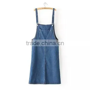 EY0606A Europe and America Women Fashion Pure Color Easy Cowboy Braces Skirt thumbnail-2