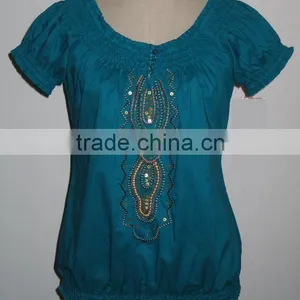 Voile Embellished Peasant Top thumbnail-1