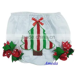Xmas Newborn Red White Green Tree Ribbon Baby White Cotton Lace Bloomers 0-24M thumbnail-1