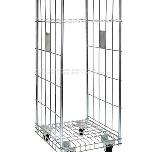 Two Sides Collapsible Wire Mesh Roll Cage Container For Warehouse thumbnail-1