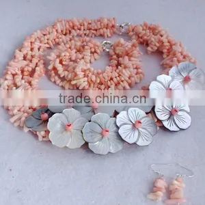 Amazzing Styles!!! Fashionable Light Pink Coral and Shell Flower Jewelry Set thumbnail-4
