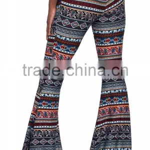 Ladies Coloful Printing Wide Leg Bell Bottom Palazzo Pants thumbnail-2