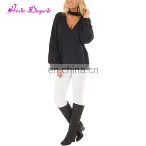 Drop Shipping Halter Hollow v Neck Loose Fashion Women Winter Blouse Tops thumbnail-3