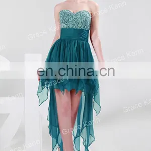 Strapless Chiffon Cocktail Dress Beads Short Front Long Back Cocktail Dress CL4326 thumbnail-4