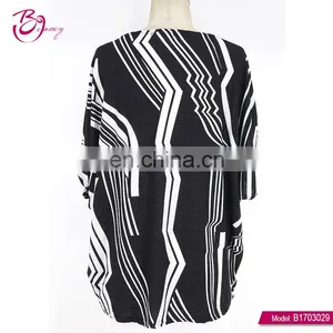 Asymmetric Stripe Cheap Latest Design Ladies Loose Summer Tops thumbnail-4