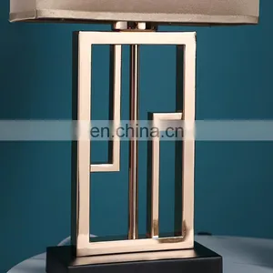 Oriental Modern Design Iron Rectangle Beautiful Bedside Table Lights With Silk Lampshade thumbnail-5