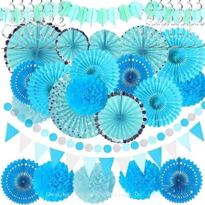 20pcs Birthday Party Handmade Paper Flower Reusable Set With Hanging Paper Fan Decoration thumbnail-4