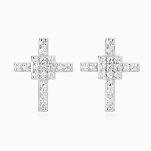 Shining Star Jewelry Hip Hop 925 Sterling Silver Square Cross Stud Earrings thumbnail-4