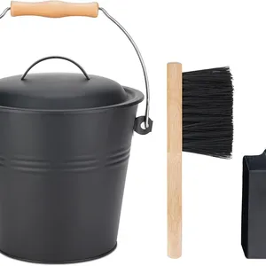 Ash Bucket With Lid, Round Charcoal Bucket for Fireplaces, 15L Bucket With Shovel and Hand Brush, Tool Set Accessories for Fireplace, Fire Pit thumbnail-2