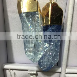 2016 Gold Covering Crack Crystal Pendant Necklace Aquamarine Citrine Rose Quartz Clear Green Natural Crystal Necklace For Women thumbnail-2