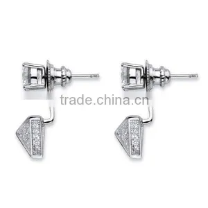 Wholesale Sterling Silver Micro Pave White CZ Pyramid Ear Jacket Earrings thumbnail-2