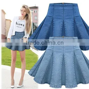 High Waist Short Denim Skirt Women Blue Elasticity Denim Pleated Mini Skirt Girls Ball Gown Sexy Girls in Short Denim Skirt thumbnail-2