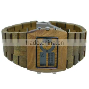 Bewell Wood Material Day Date Month Watch Movement Date Watches Digital Wood Watch thumbnail-2