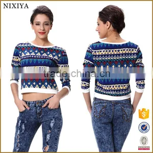 New Lady Women's Rainbow Printed O-Neck Long Sleeves Tops Blouses thumbnail-1