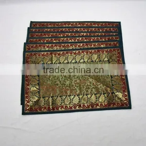 Placemats and Coaster in Green Color Indian Silk Table Runner thumbnail-3