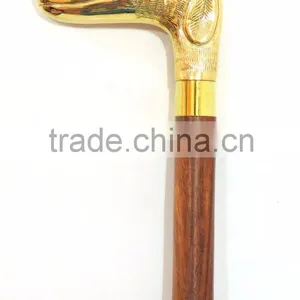 Beautiful Brass Dog Handle Walking Stick/Antique Golden Finishing Handle Walking Stick/Brown Wood Walking Stick Wk1125 thumbnail-2