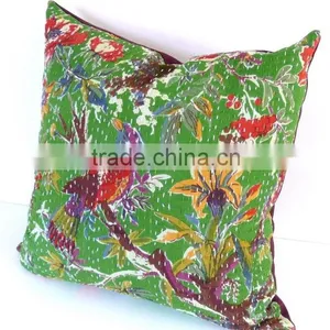Ethnic Design Thread Work and Bird With Flower Work Cotton Cushion Cover 45*45cm thumbnail-1
