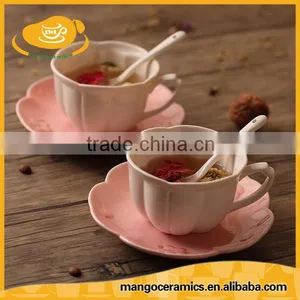 Japanese Style Pink Sakura Ceramic Coffe Cup and Saucer Set thumbnail-1