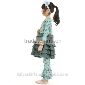 2016 Thanksgiving Kaiya Printed Cotton Ruffled Long Sleeve Dress and Pant Fall Boutique Girl Clothing Quality Choice thumbnail-3