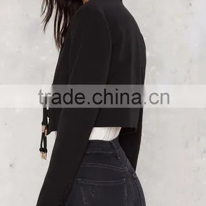 Latest Designs Plain Color Coat,Black Fancy Women Jacket 2016 thumbnail-4