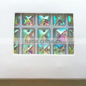 Fancy Super Shine 10x10mm Square Shaped Sew on Stone With Double Hole for Wedding Dress thumbnail-2