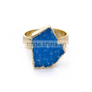 50pcs Vintage Drusy Druzy Blue Raw Stone Ring New Arrival Fashion Quartz Ring Fashion Jewelry 17*(19/12)mm thumbnail-1