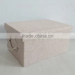 Polyester Ramie Rectangle Foldable Storage Box With Sliver Metal Handle thumbnail-3