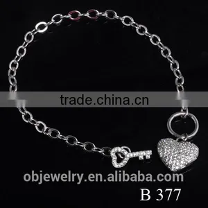 Tribal Loop Silver Heart and Key Chain Bracelet thumbnail-1