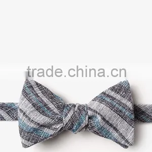 High Quality Cotton Linen Striped Large Mens Double Side Self Tie Bow Tie on Sale thumbnail-1