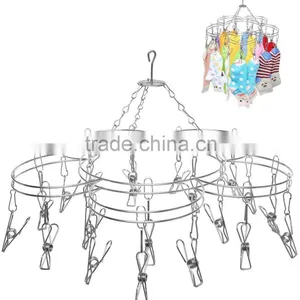 Modern Stainless Steel Metal 20 Clip Ring Design Hanging Clothespins / Garment Drying Rack thumbnail-1