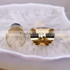 Natural Labradorite Stone Ring, Metal Gold Plated Ring, Pave Setting Crystal Jewelry Finger Gold Plated Druzy Ring thumbnail-2