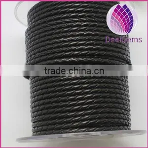 High Quality Black 3.0mm Braided Real Leather Cord for Jewerly thumbnail-1