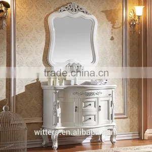 WTS-806JO Royal Antique White Mirror Type Bathroom Cabinet With Gold Leaf Decoration thumbnail-5