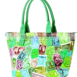 2015 Full Color Canvas Tote Bag Leather Handle thumbnail-3