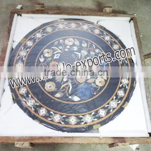 Handmade Black Marble Inlay Dining Table Tops, Marble Coffee Table Top thumbnail-6